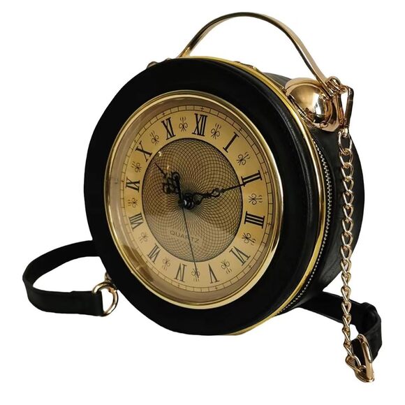 Lуuхһеtаоkԁіq Handbags - 5811 PVC Clock Shaped Handbag Crossbody Shoulder Bag Clock Purse, Black